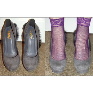 YSL gray suede Mohawk "Palais" platform pumps 8.5